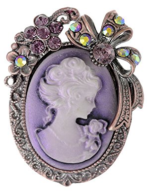 Alilang Vintage Inspired Crystal Rhinestone Victorian Lady Cameo Brooch Pin Maiden Flower Ribbon Bow Pendant