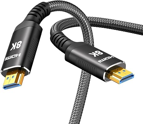 Snowkids 8K HDMI Fiber Optic Cable Long 2.1 200FT, Unidirectional Ultra 48Gbps High Speed 3D 8K60 4K120 144Hz Braided HDMI Cord eARC HDR10 HDCP 2.2&2.3 Compatible with Roku TV/PS5/HDTV/Blu-ray