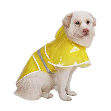 HDE Dog Raincoat Clear Waterproof Rain Jacket with Hood and Reflective Safety Strip for Small to X-Large Dogs and Puppies