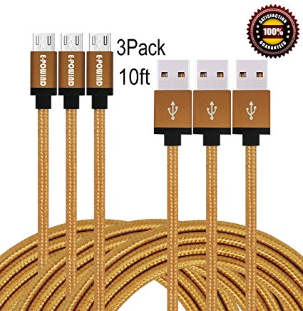 E-POWIND 3Pack 10ft Premium Micro USB Cable High Speed Extra Long USB Charging Cables for Android,Samsung,Nexus, HTC, Motorola, Nokia,HUAWEI,and More.(Coffee)