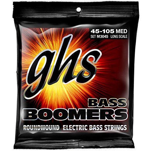 GHS Strings M3045 4-String Bass Boomers, Nickel-Plated Electric Bass Strings, Long Scale, Medium (.045-.105)