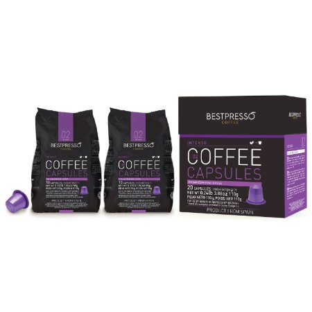 20 Bestpresso Nespresso Compatible Gourmet Coffee Capsules - Nespresso Pods Alternative Intenso Blend Natural Espresso Flavor High Intensity - Certified Genuine Espresso