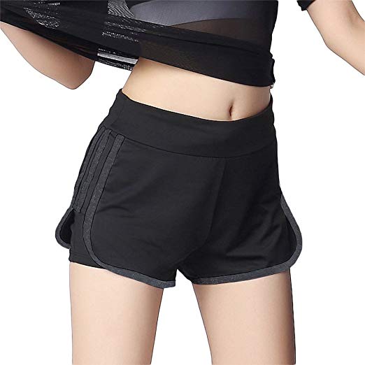 Miqieer Women's Athletic Running Shorts,2 in 1 Double Layer Elastic Waistband Fitness Workout Sport Shorts