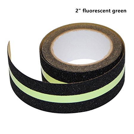 Alisan Hight Traction Anti Slip Safety Tape - Glow in Dark Non Slip Strip for Stairs, Bathroom, Dishwashing Room or Other Slippery Occasion, Suitable for Indoor and Outdoor Use (2”, fluorescent green)