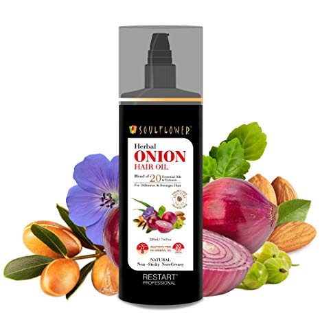 Soulflower Onion Herbal Hair Growth Oil Blend of 20 Essential Oils & Natural Extracts with Ratanjot Herb for Grey Hair