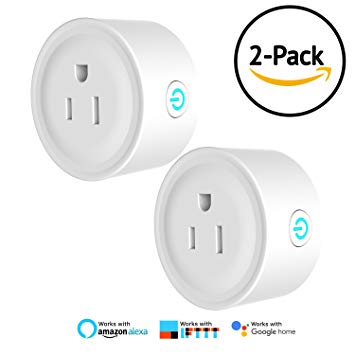 WiFi Smart Outlet, HUGOAI Mini Smart Plug 2 Pack, Compatible with Alexa & Google Home/IFTTT, APP Remote Control from Anywhere, No Hub Required, Wifi Enabled Voice Control Smart Socket