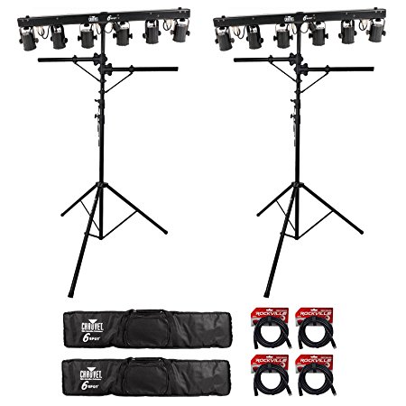 (2) Chauvet DJ 6SPOT Portable Powered Color Changer Systems Bags Stands Cables