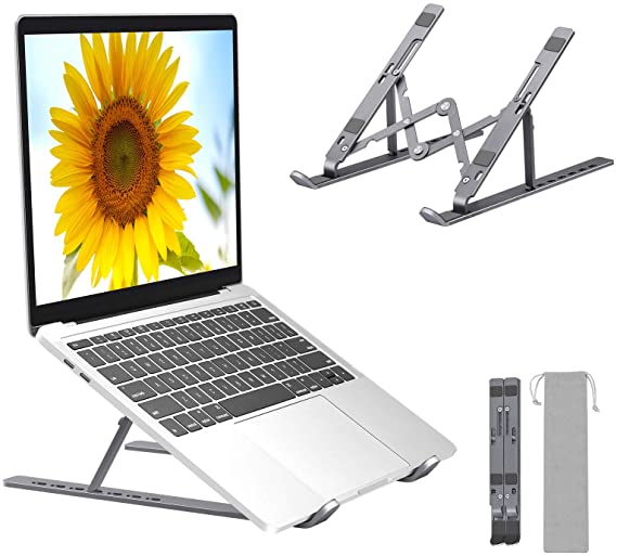 Laptop Stand, Folding Portable Laptop Holder, 7 Levels Adjustable Aluminum Notebook Riser Mount, Ventilated Cooling Computer Stand, Compatible with MacBook, Dell, Lenovo, More 9-17” Laptops&Tablets