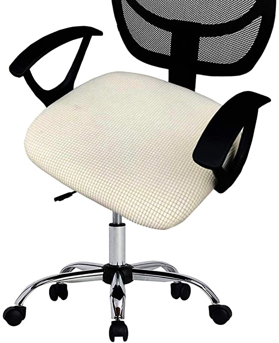Deisy Dee Stretch Office Computer Chair Seat Covers, Removable Washable Anti-dust Desk Chair Seat Cushion Protectors C173 (Off White)