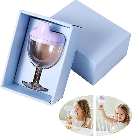 Mokde Mondge Wine Glass Sippy Cup Plastic Goblet Cup Beverage Mug Milk Bottle with Lid for Baby Kids Birthday Party Christmas Celebration New Year Celebrating (Purle)
