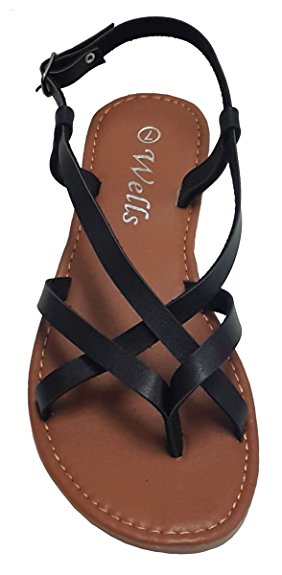 Elegant Women's Fashion Criss Cross Strappy Black Gladiator Flat Sandals