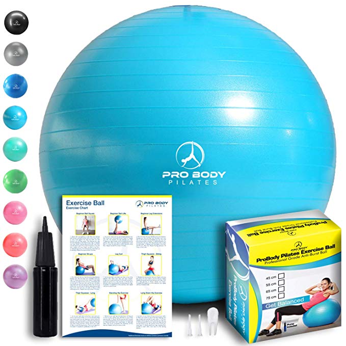 Exercise Ball - Professional Grade Anti-Burst Fitness, Balance Ball for Pilates, Yoga, Birthing, Stability Gym Workout Training and Physical Therapy