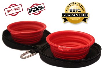 Northern Outback Travel Pet Bowl Set - 2 Collapsible 2 CUP Silicone Bowls BONUS Carabiner - BEST DOG OR CAT BOWL - Camping Hiking - BPA FREE