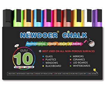 Newdoer Liquid Chalk Pens - 10 Color Bright Neon Liquid Chalk Marker Pen Set