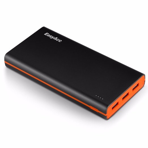 EasyAcc 2nd Gen 15000mAh Power Bank 48A Smart Output Portable External Battery Pack 3 USB Ports Travel Charger -Black and Orange