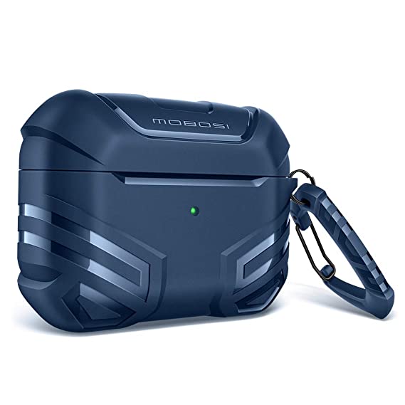 MOBOSI Vanguard Armor Series Military AirPods Pro Case, Full-Body Hard Shell Protective Cover Case Skin with Keychain for AirPod Pro 2019, Dark Blue [Front LED Visible]