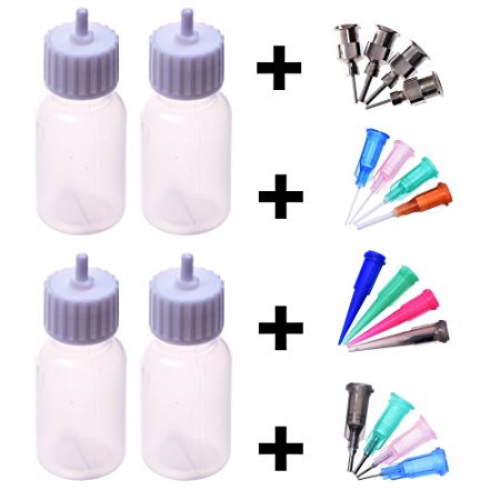 BCP Multi Purpose Precision Applicator Set 4 pcs 1 Oz.Bottle and 16 pcs Needle Tips Sizes