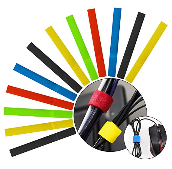 Attmu 100 PCS Reusable Fastening Cable Ties, Microfiber Cloth 6-Inch Hook and Loop Cord Ties, Multicolor