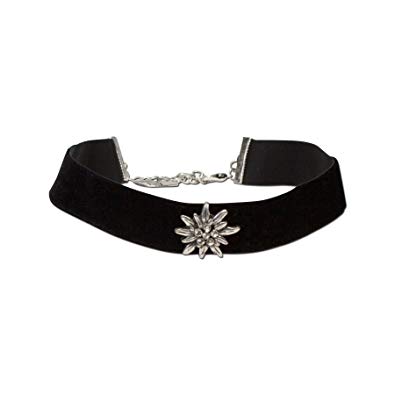 Alpenflüstern Bavarian Rhinestone Edelweiss Velvet Choker wide (Black) - Traditional German Dirndl, Lederhose Jewelry