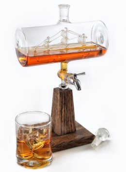 Whiskey / Bourbon Decanter - Liquor Dispenser for Vodka, Rum, Wine, Tequila or Mouthwash - 1150ml Glass Decanter with Stainless Steel Spigot (Fathers Day Gift)