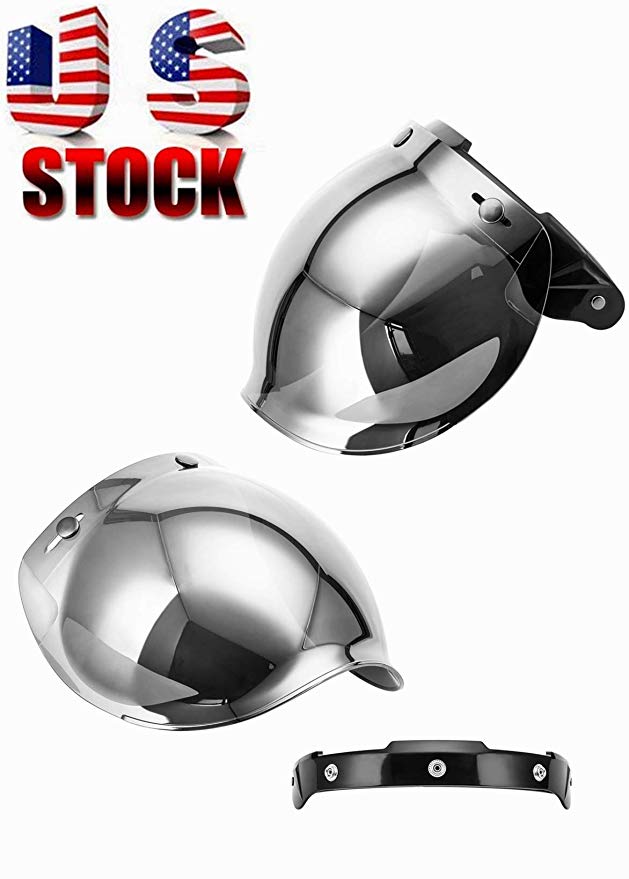MotorFansClub 3-Snap Bubble Shield Visor Street Motorcycle Helmet Accessories with Removable Flip Adapter Universal (Chrome Mirror, One Size)