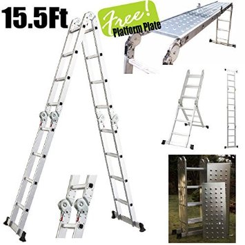 15.5' Platform Multi-Purpose Folding Aluminum Ladder w/ 2 Free Plate EN131