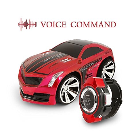 XUZOU Remote Control RC Car Rechargeable Voice Control Toy Car Wrist Watch Command Creative Voice-activated（Red）