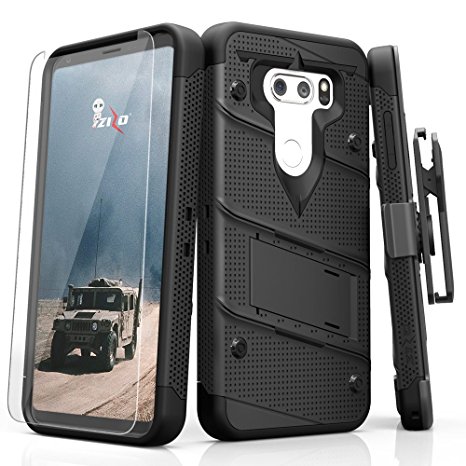 LG V30 Case, Zizo [Bolt Series] FREE [LG V30 Clear Glass Screen Protector] Kickstand [12 ft. Military Grade Drop Tested] Holster - LG V30