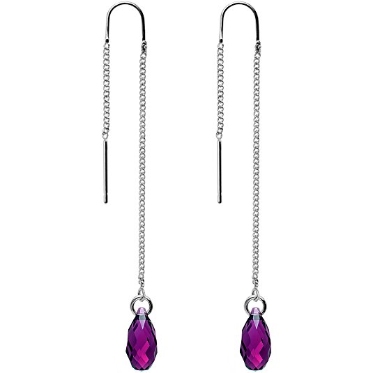 Body Candy Handcrafted Purple Drop Threader Earrings Created with Swarovski Crystals