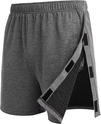 Deyeek Unisex Tear Away Shorts Side Snap On Shorts Mens Cotton Shorts Athletic Post Surgery Recovery Shorts with Pockets