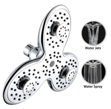 A-Flow™ Luxury Large 8" Showerhead with 3 Powerful Multi-Directional Massaging Water Jets / 3 Functions; Rain, Water Jets, Rain & Water Jets / Chrome Finish / Enjoy an Invigorating & Luxury Spa-like Experience - LIFETIME WARRANTY