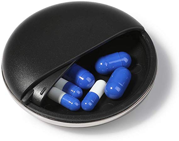 Pill Box for Purse (1 Pack), Opret Portable Pill Case Holder for Travel Pocket, Single Daily Pill Container for Men Women (Black)