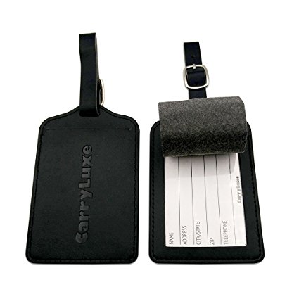 PU Leatherette Luggage Tags with Full Privacy Flap for bags Identification (Set of 4)
