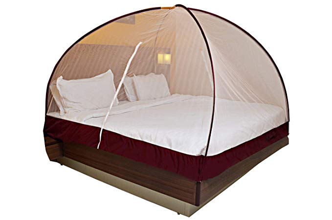 OnlineTree Double Bed Foldable Mosquito Net(Peach)(Size:6 * 6) with Saviours