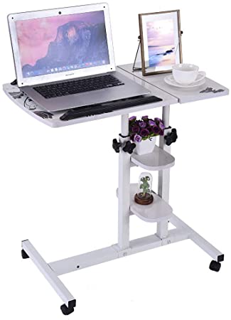 Transser Portable Laptop Rolling Cart Standing Table Height Adjustable Sofa Bedside Flipped Board Computer Stand Desk Coffee Table with Wheels, Shipping From NJ. or CA.