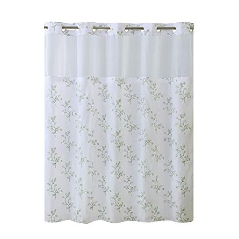 Hookless RBH40MY028 Spring Leaves Shower Curtain with Peva Liner -  Bright White