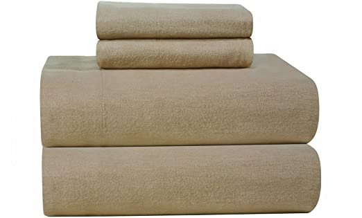 Pointehaven Heavy Weight Solid Flannel 100-Percent Cotton Sheet Set, Linen, Queen