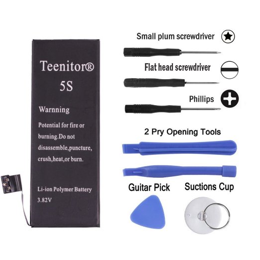 Replacement Battery for iPhone 5S by Teenitor With Free Tools - New Top Quality 3.8V 1560 mAh Li-ion Battery - Works with All iPhone 5S 5C Models (not 5) - 1 Year Warranty