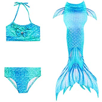 Anbaby Girl's 3 Pcs Mermaid Tail Swimwear Children Mermaid Clothing Cosplay Bikini Swimsuit