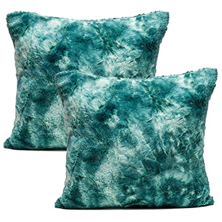 Chanasya Super Soft Fuzzy Faux Fur Cozy Warm Fluffy Teal Fur Throw Pillow Cover Pillow Sham - Teal Pillow Sham 18x18 Inches(Pillow Insert Not Included) Waivy Fur Pattern 2-Pack