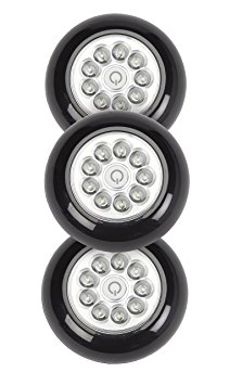 LIGHT IT by Fulcrum 30016-303 9 LED Wireless Anywhere Stick On Tap Light, 3 Pack, Black