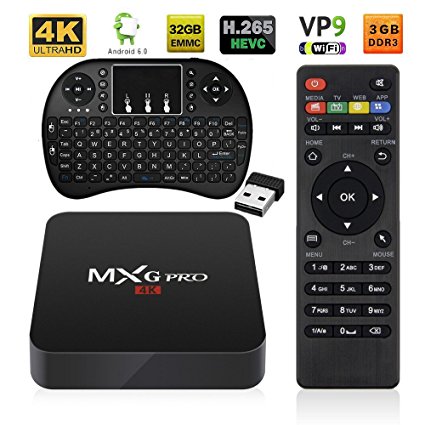Android TV BOX   Wireless Keyboard, 4K 3GB/32GB Improved Version MXG Pro Android 6.0 S905X Quad Core