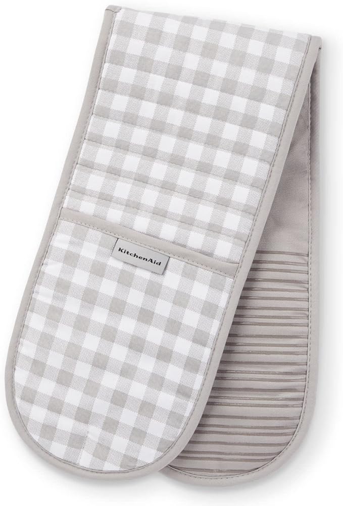 KitchenAid Gingham Casserole Mitt Single Pack, Matte Grey, 35"x7.5"