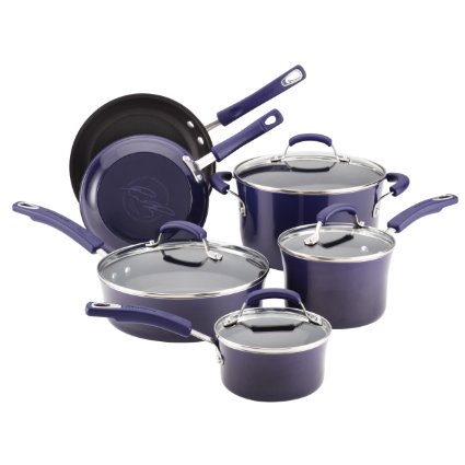 Rachael Ray Porcelain Enamel II Nonstick 10-Piece Cookware Set, Purple Gradient