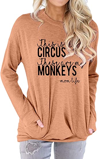 WLLW Mom Life Sweatshirt Womens This is My Circus These are My Monkeys Long Sleeve Shirts Top