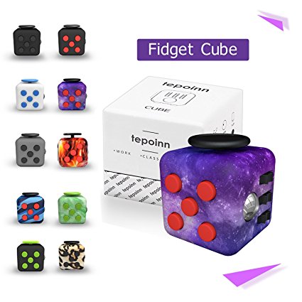 Tepoinn Fidget Attention Cube Relieves Stress and Anxiety Educational Development Toys for Children and Adults (Starry-sky)