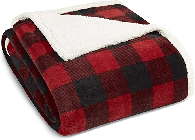 Eddie Bauer - Queen Blanket, Reversible Sherpa Fleece Bedding, Buffalo Plaid Home Decor for All Seasons (Red Check, Queen)