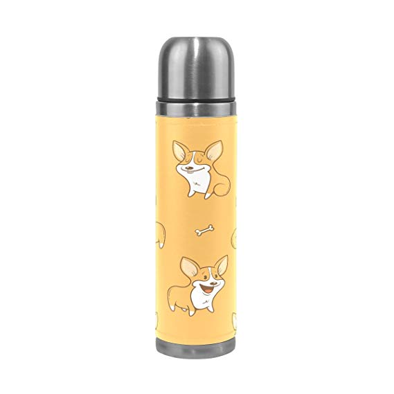 ALAZA Unicorn Otter Sloth Stainless Steel Water Bottle Leak-Proof Double Walled Vacuum Insulated Travel Coffee Mug Genuine Leather Cover 17 Oz