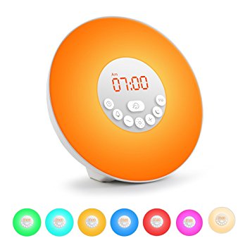 MAOZUA FM Radio Alarm Clock Digital Radio Clock Bedside Alarm Clocks 6 Nature Sounds Wake up Light with 7 Colors Snooze Function and Sleep Timer Simulated Sunrise and Sunset-USB Charger-Touch Control
