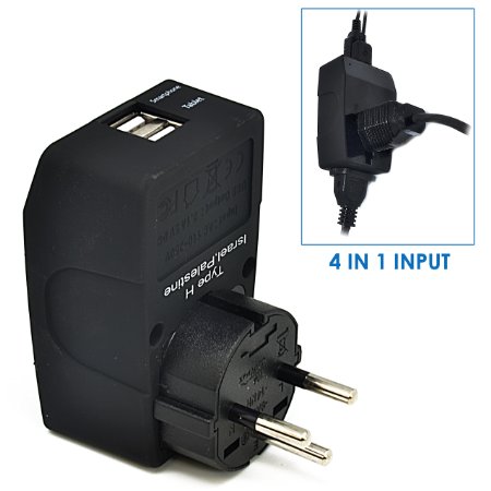 Ceptics 2 USB Israel Travel Adapter 4 in 1 Power Plug (Type H) - Universal Socket